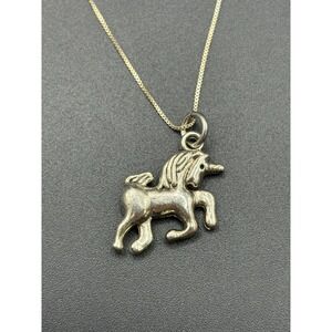 Vintage 18" Sterling Silver Unicorn Pendant Necklace 925 4 Grams E29